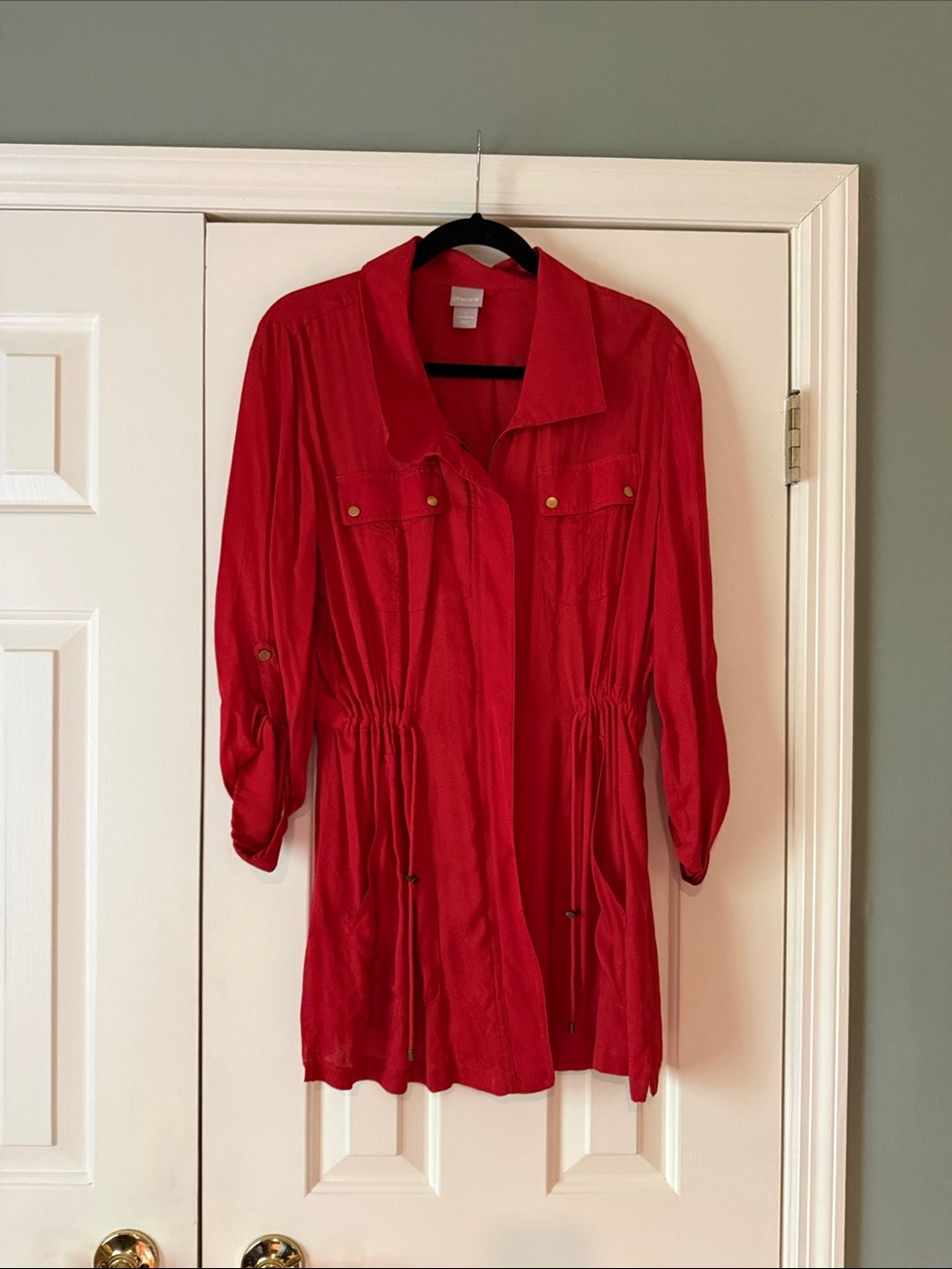 Chico's Bright Red Drawstring Utility Jacket
